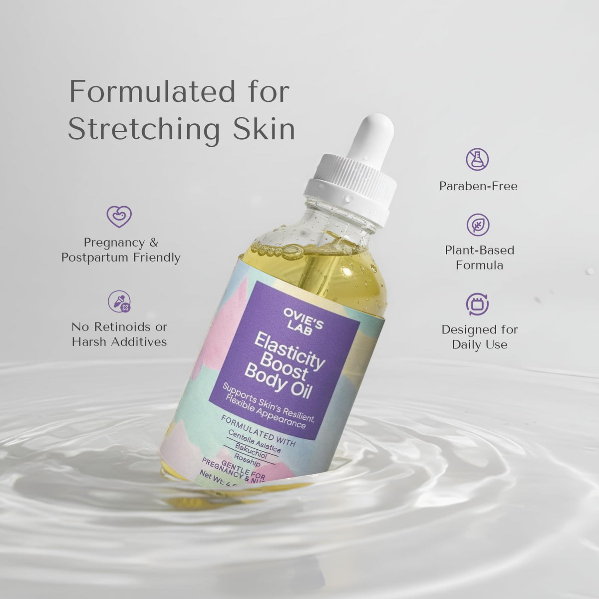 Ovie's Lab label detail focusing on ingredient clarity and pregnancy-focused formula