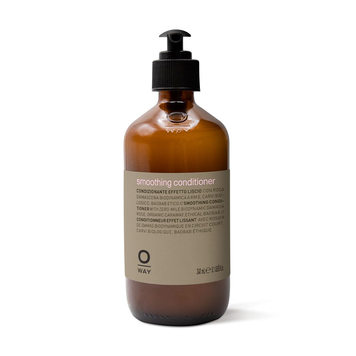 OWAY smoothing conditioner front bottle shows sleek packaging and smoothing benefit