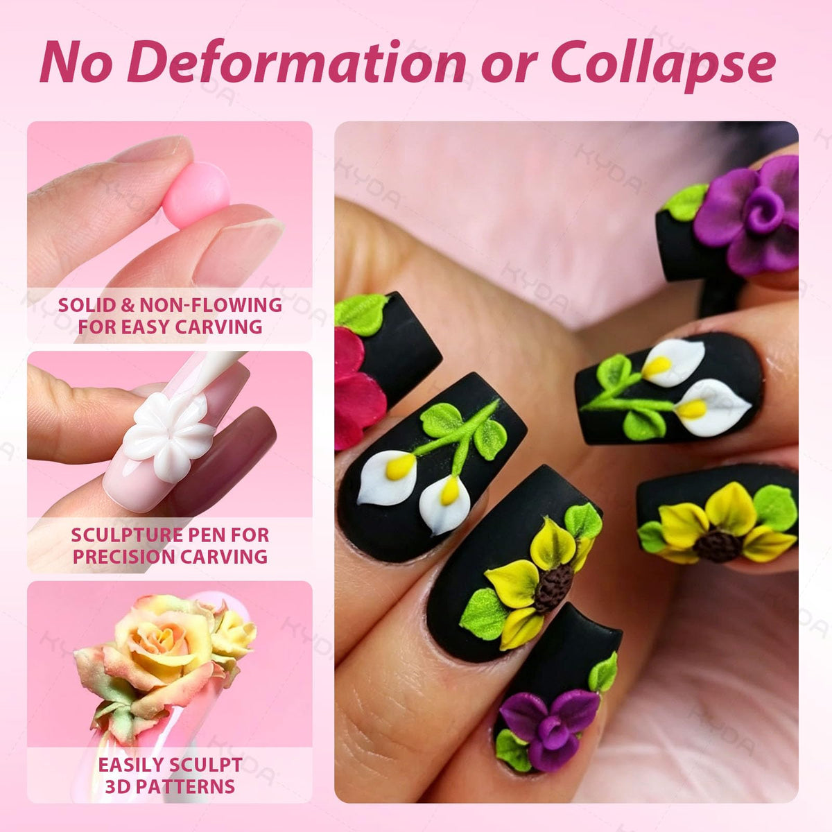 Ownest KYDA sculpture pen in use creating precise 3D nail detail benefit
