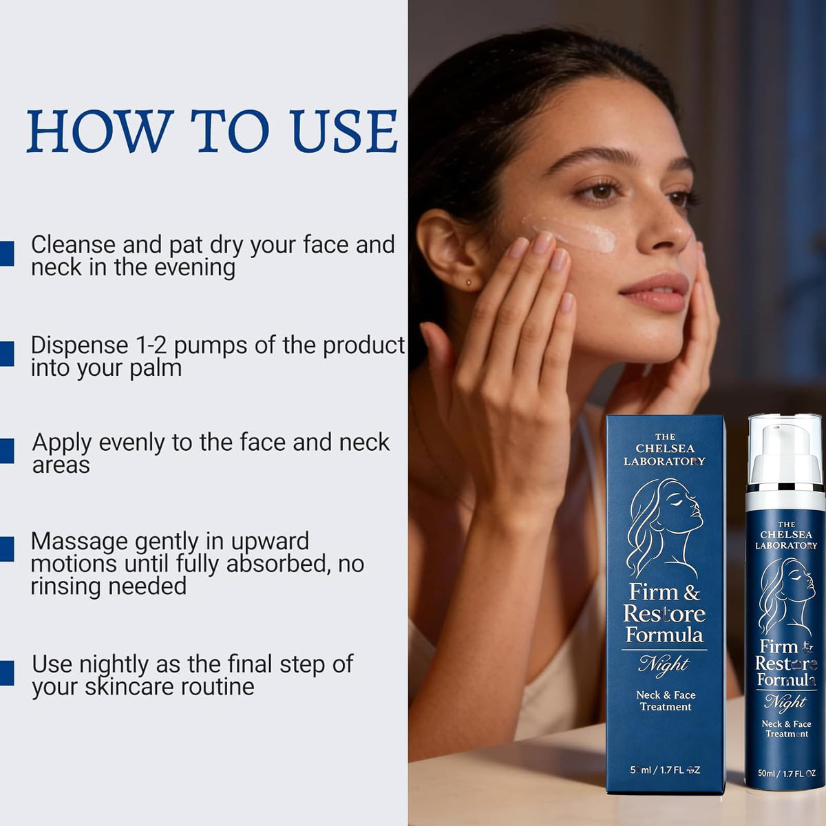 Application of Oxmani cream on neck demonstrating targeted firming benefit
