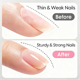 OXXI Professional application on nail demonstrating flexible rubber base protection