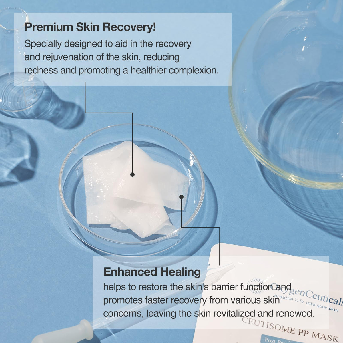 Close-up of OxygenCeuticals sheet texture for even serum delivery