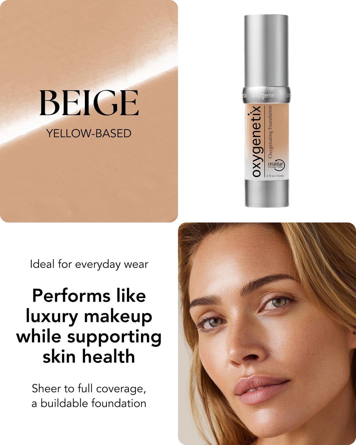 Oxygenetix texture swatch highlighting lightweight, breathable coverage benefit