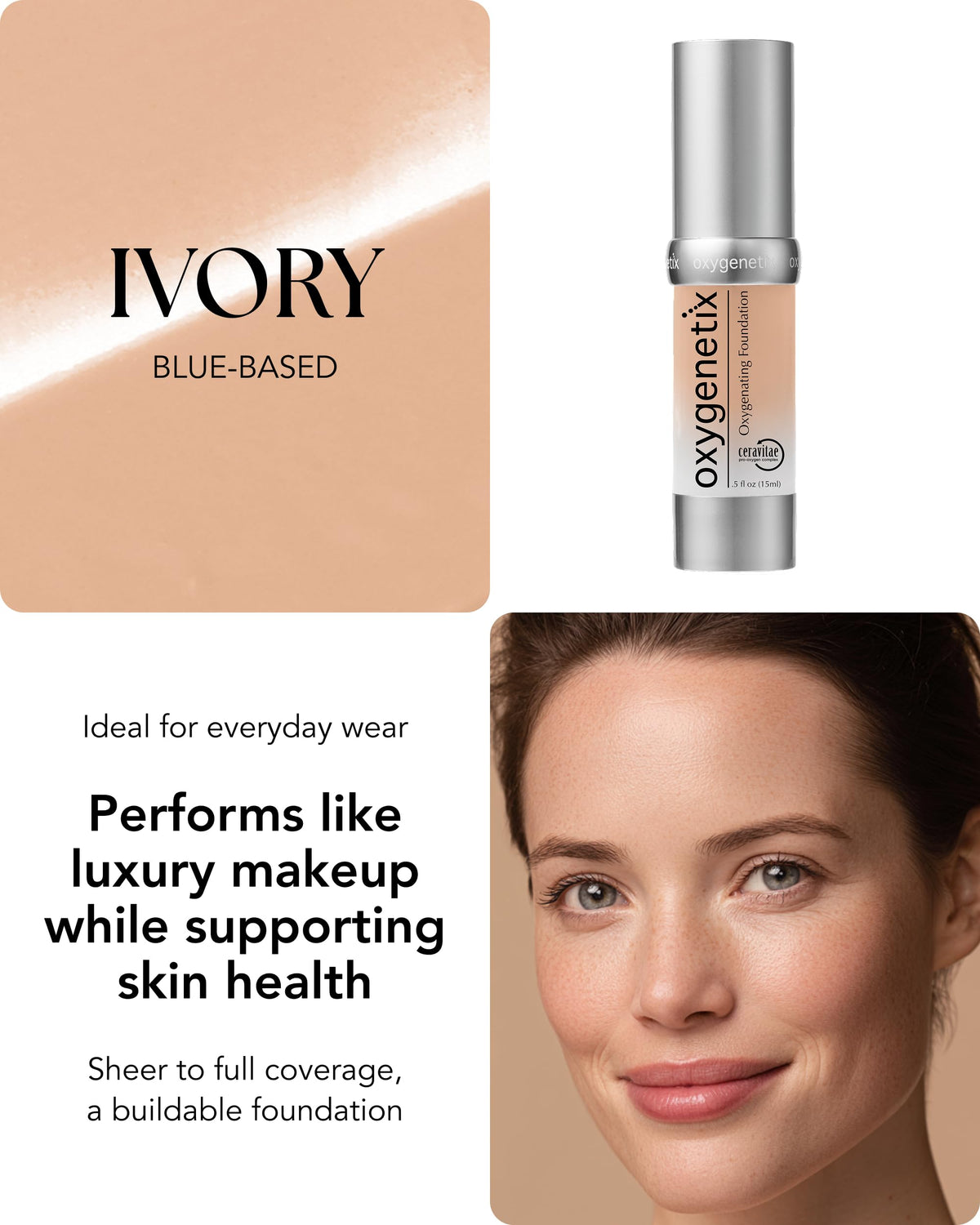 Oxygenetix foundation texture swirl showing lightweight blendability benefit