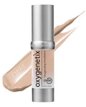 Oxygenetix front packaging showing Opal shade and hygienic pump benefit