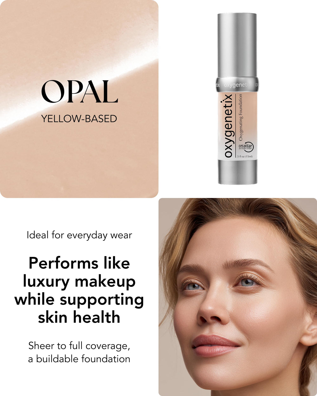Oxygenetix texture swatch of Opal illustrating weightless blendability