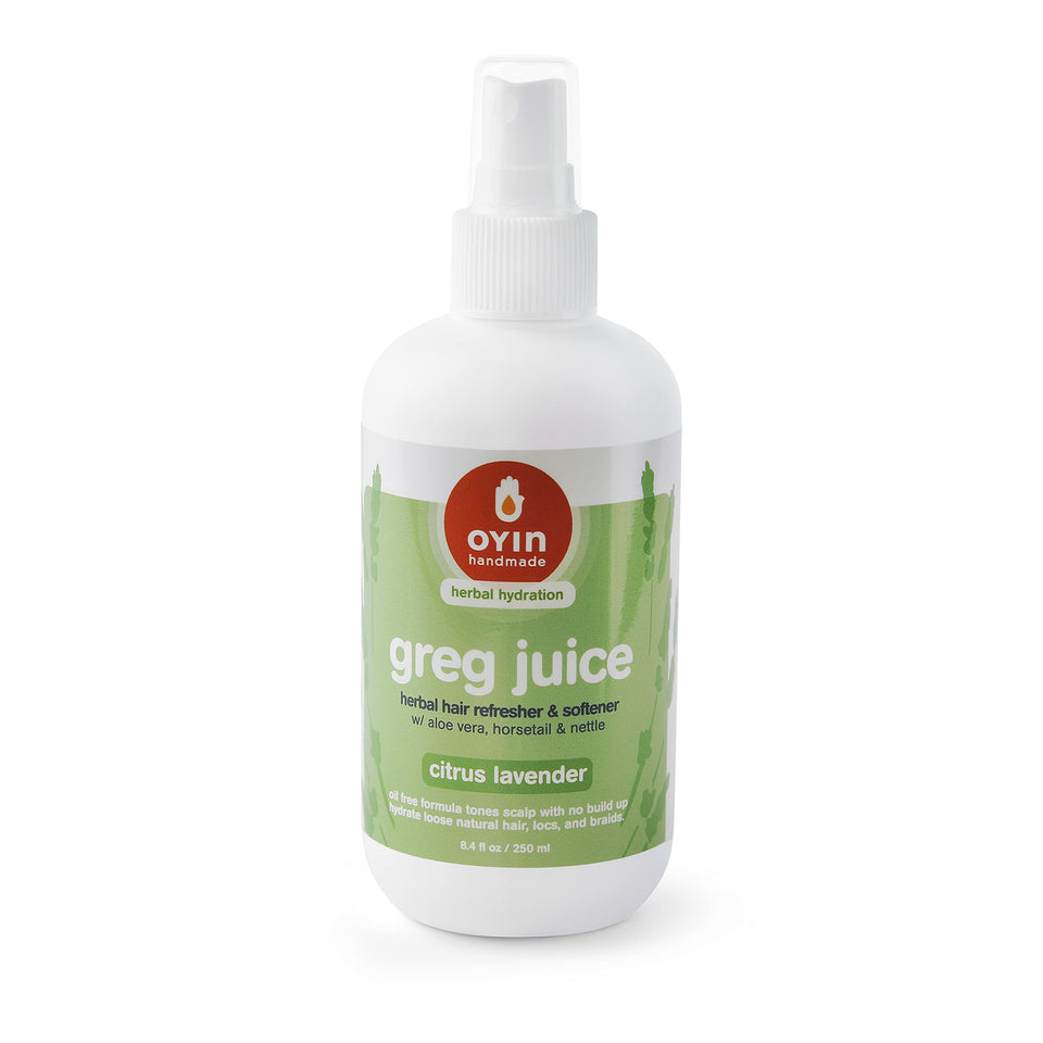 Oyin Handmade Greg Juice front bottle showing label and size for clear product ID and trust