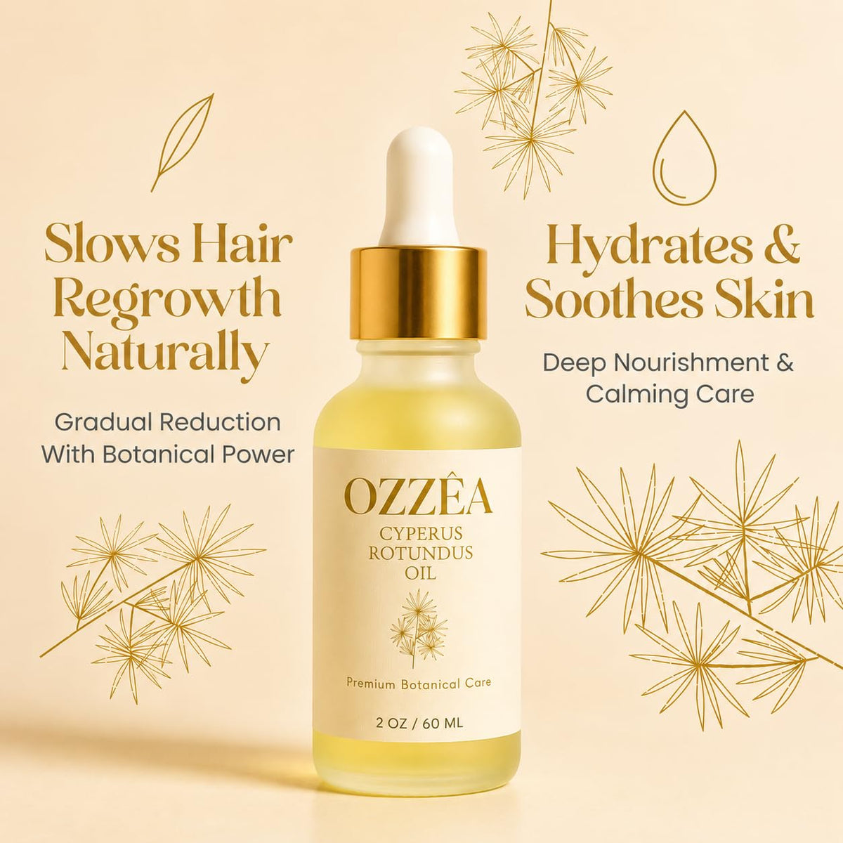 OZZÊA bottle with aloe and jojoba illustrating calming and moisturizing benefit