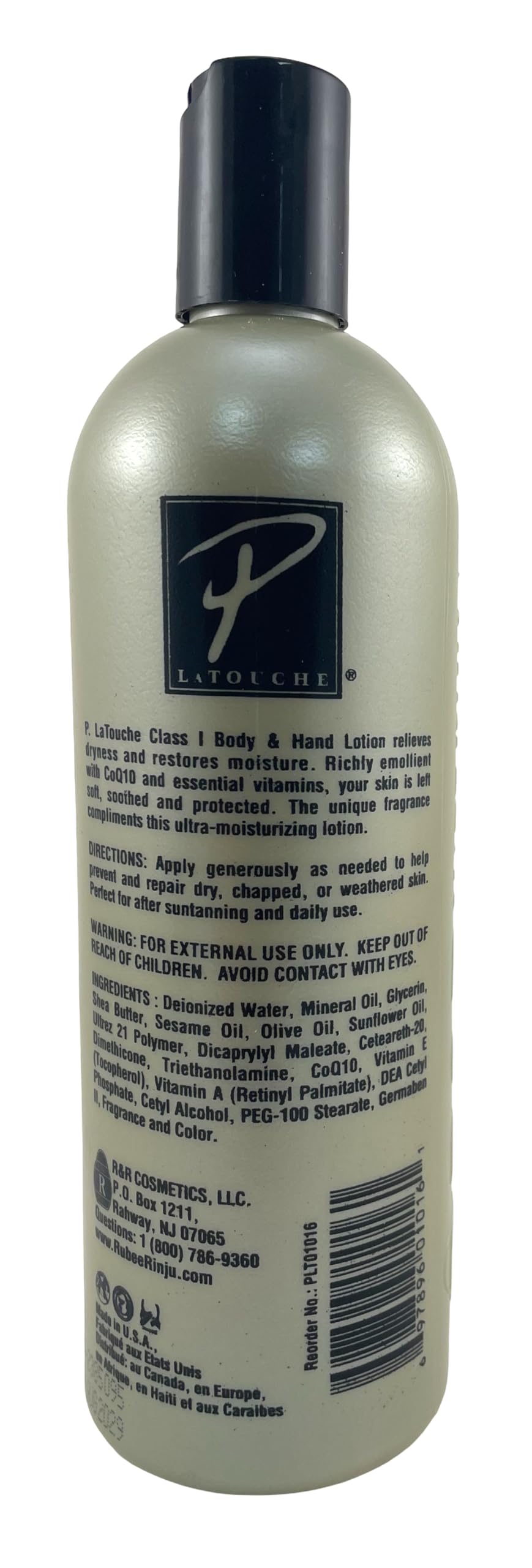 P. Latouche lotion texture on hand illustrating creamy, fast-absorbing hydration benefit.
