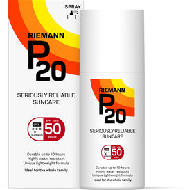 P20 front packaging showing SPF 50 protection and bottle size benefit