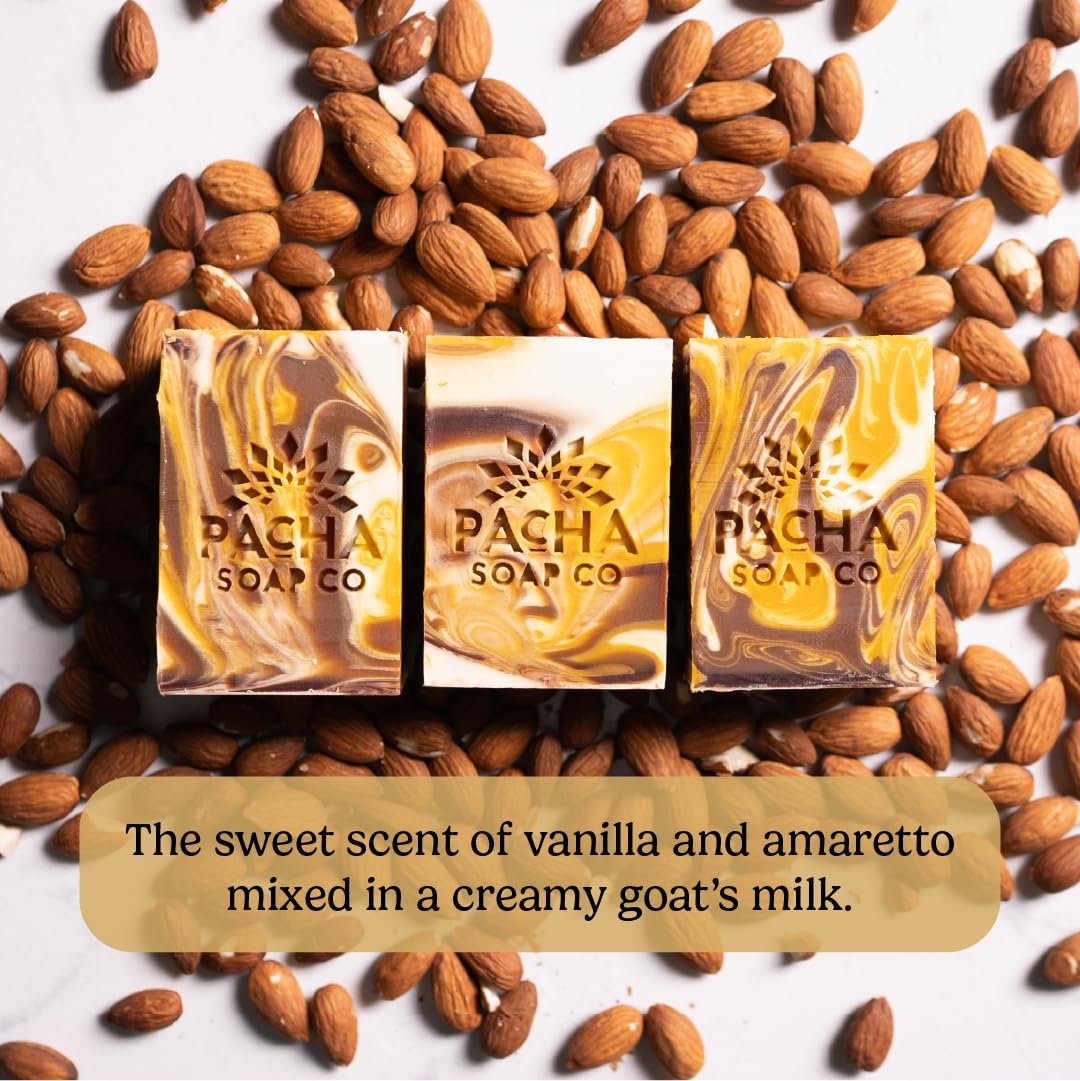 Pacha Soap Co almond goat milk label and ingredient list highlighting natural sourcing