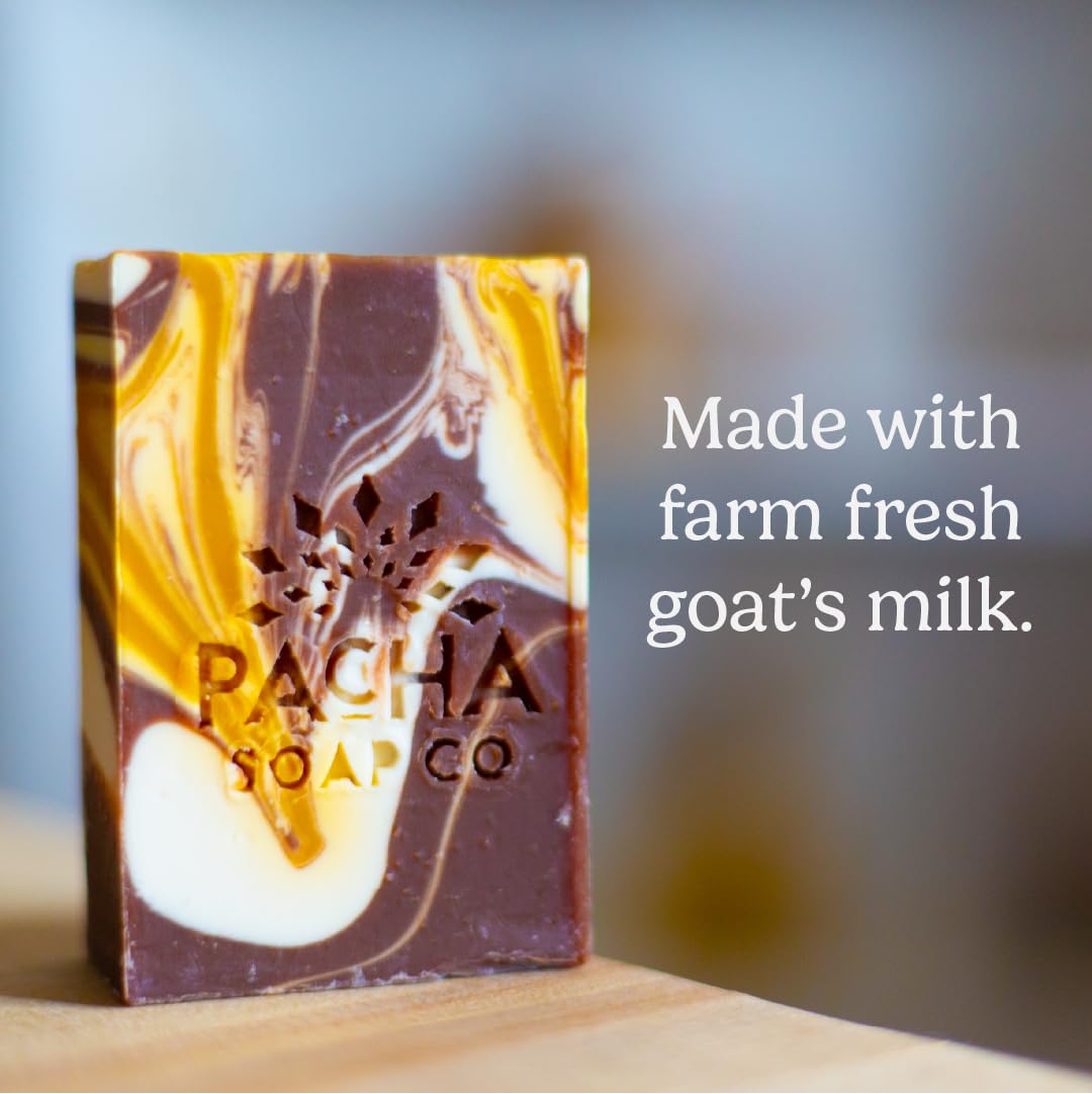 Pacha Soap Co almond goat milk foamy lather in hand for gentle hydration