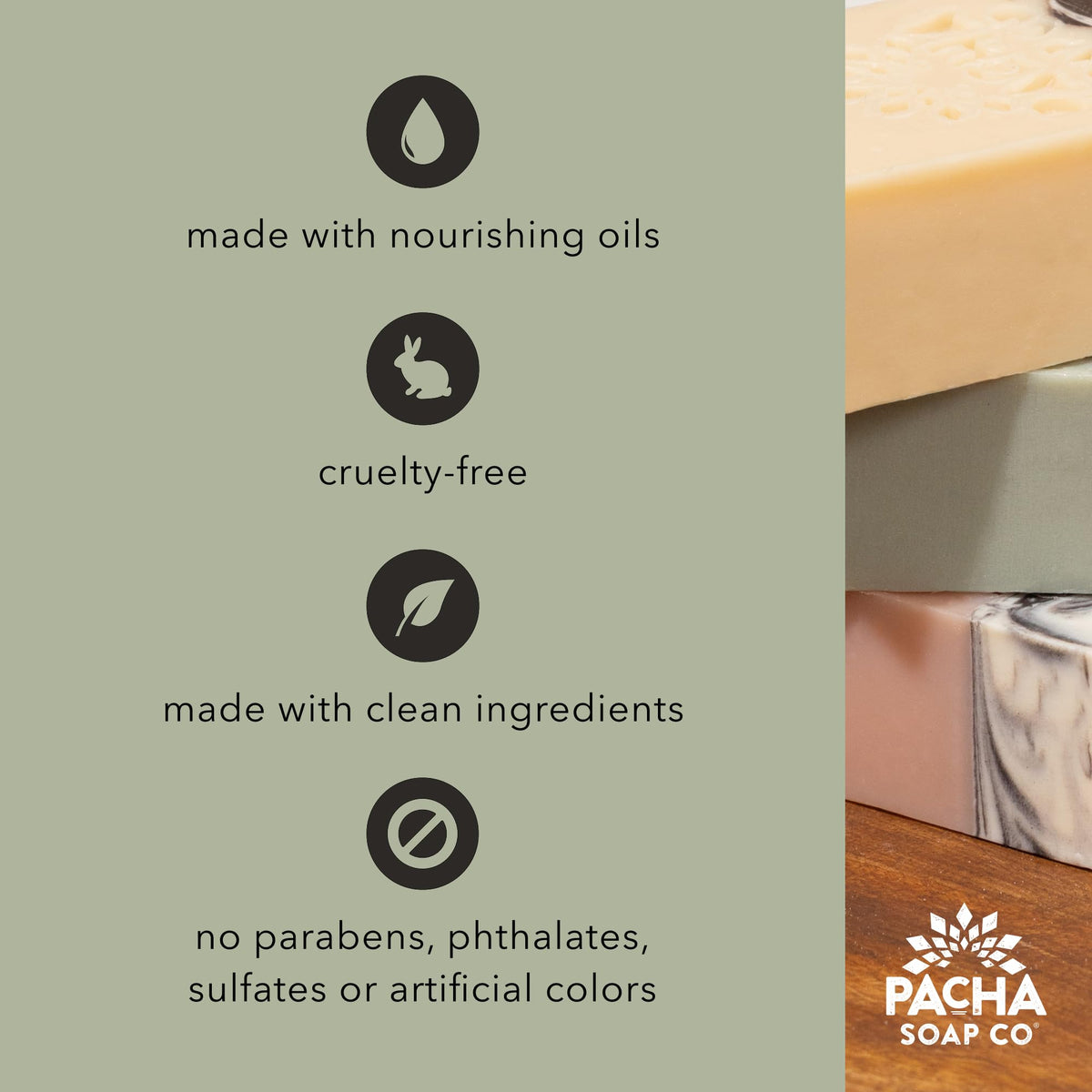 Pacha Soap Co artisan cutting soap to show handmade craftsmanship and quality benefit