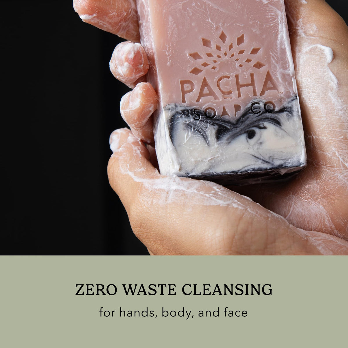 Pacha Soap Co bar label detail with ingredient list offering transparency and trust benefit