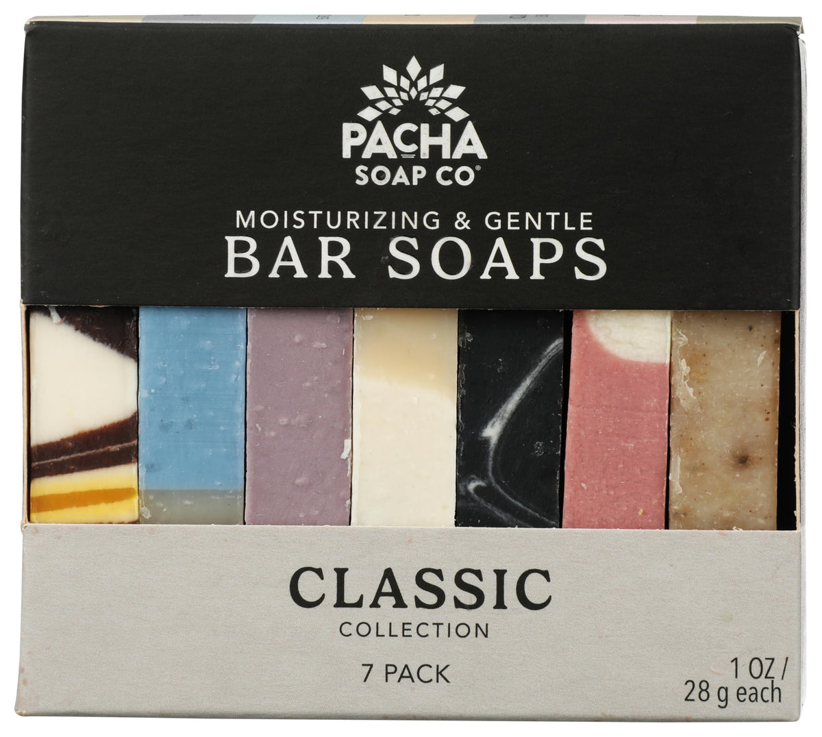 Pacha Soap Co Calm Peaces front packaging showing 7 oz bar and calming scent