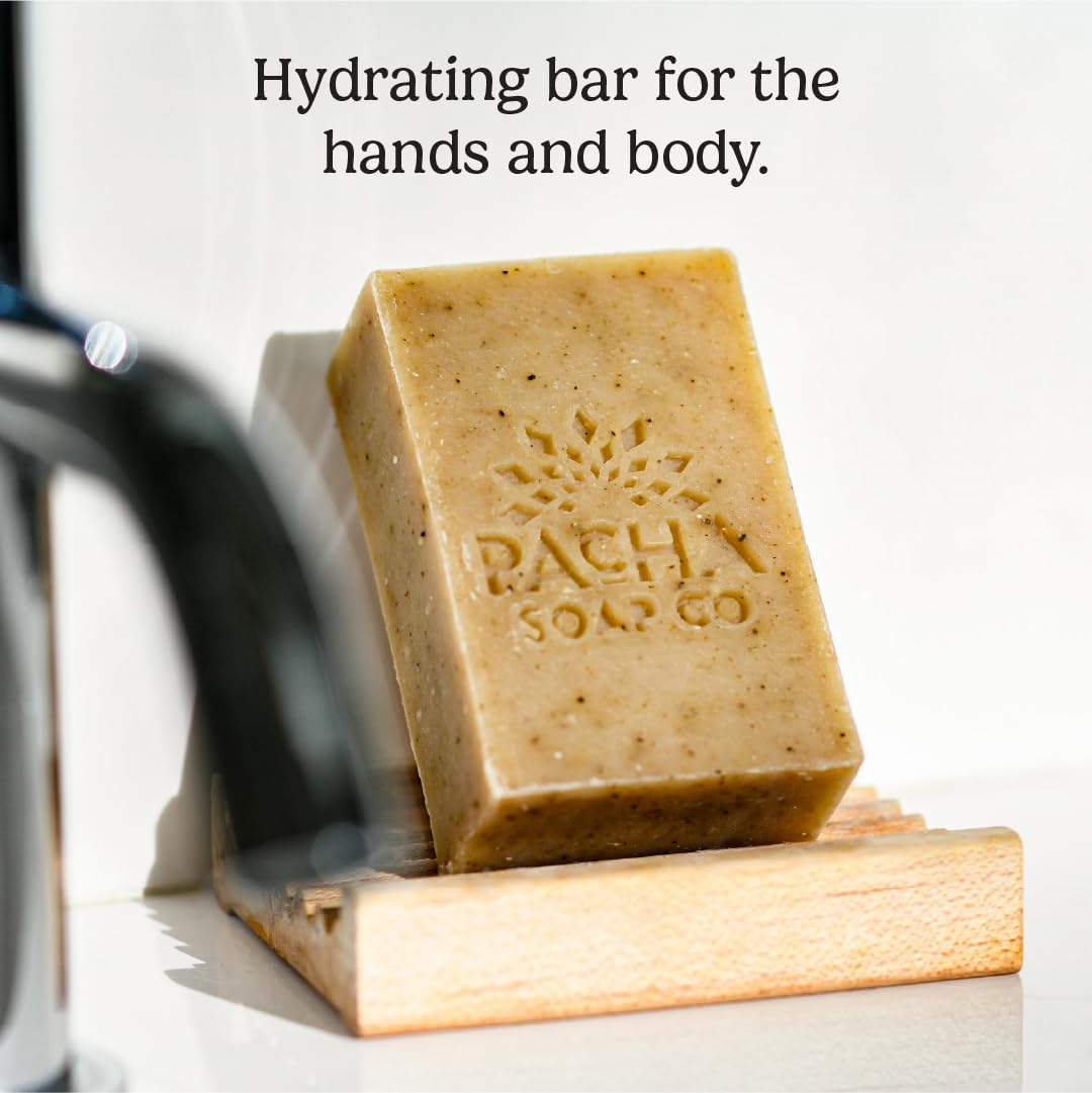 Pacha Soap Co close-up of oats and soap texture showing gentle exfoliation benefit