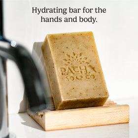 Pacha Soap Co close-up of oats and soap texture showing gentle exfoliation benefit