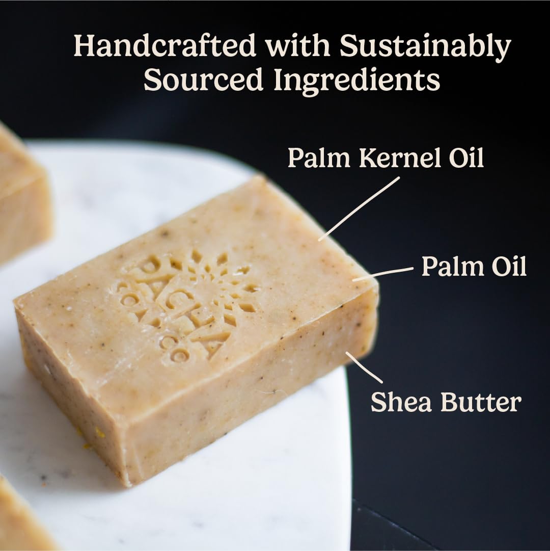 Pacha Soap Co three bars arranged to show variety and handcrafted charm benefit