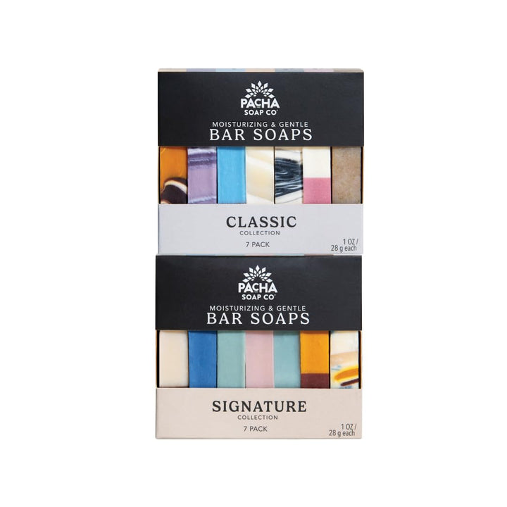 Pacha Soap Co front packaging showing the two-bar bundle and eco-friendly design benefit