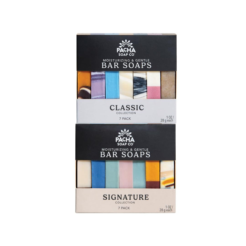 Pacha Soap Co front packaging showing the two-bar bundle and eco-friendly design benefit