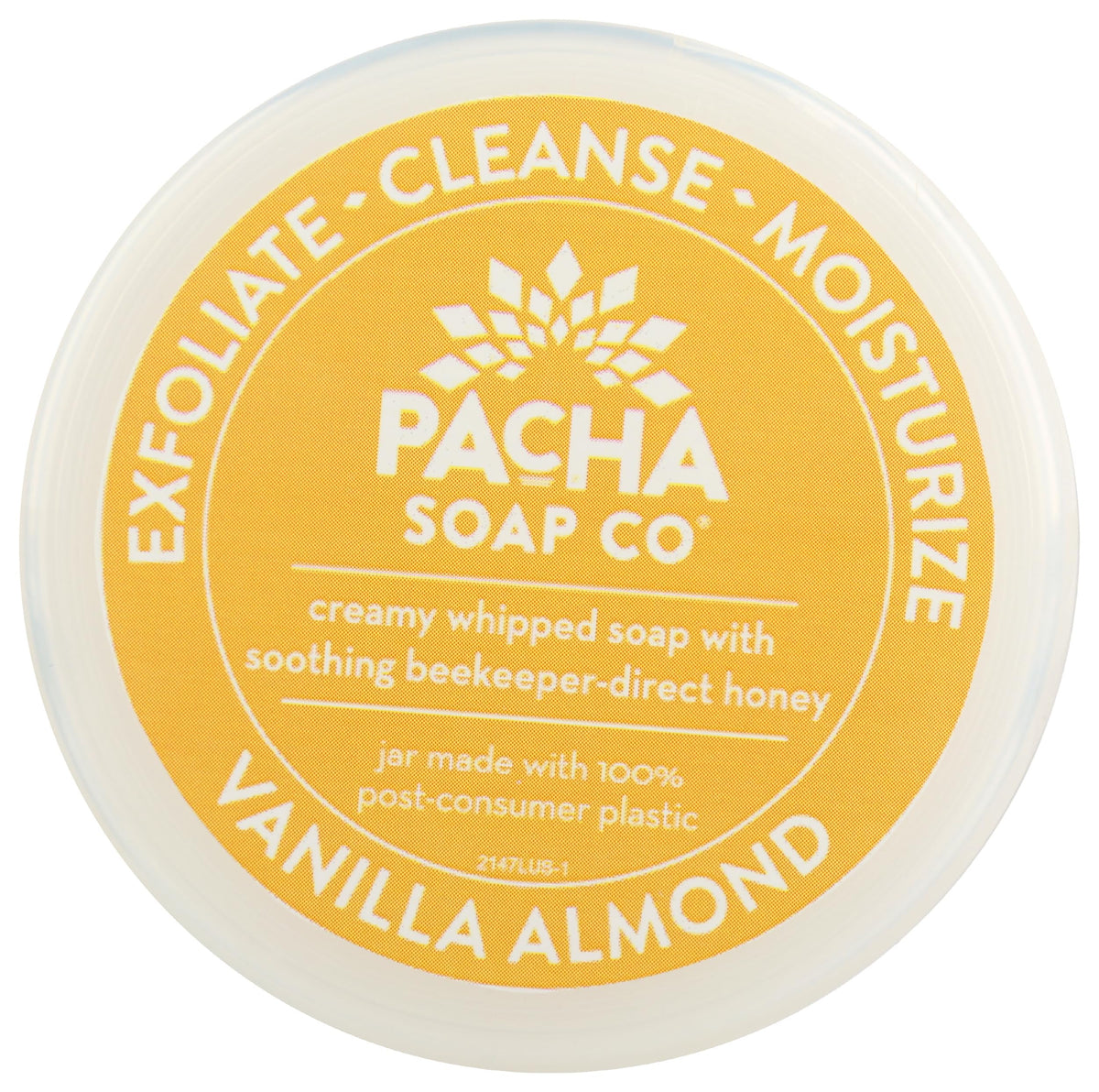 Pacha Soap Co jar in hand showing 8 oz scale and travel-friendly size benefit