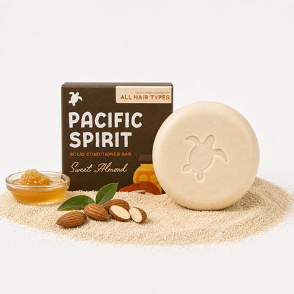 Pacific Spirit front packaging showing compact solid conditioner and benefits
