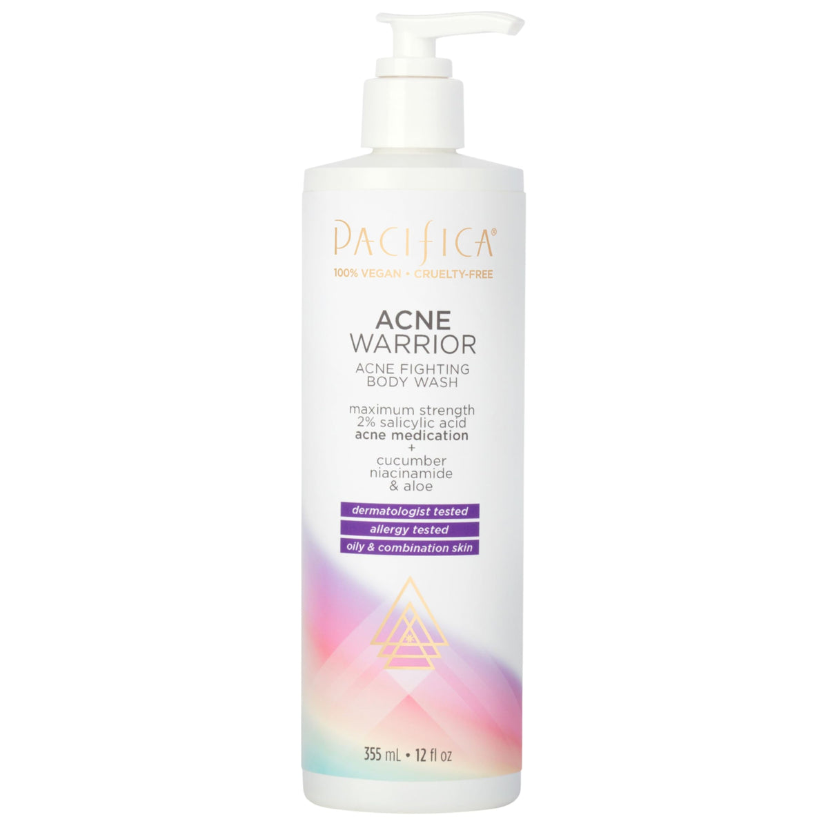Pacifica Acne Warrior front bottle view showing label and pump for clear dosing benefit