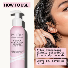 Pacifica applying leave-in mask to damp hair demonstrating detangling and hydration