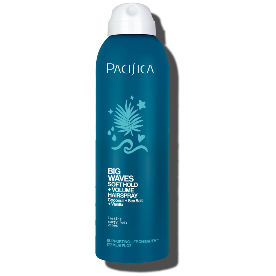 Pacifica Big Waves front packaging shows travel size and benefits