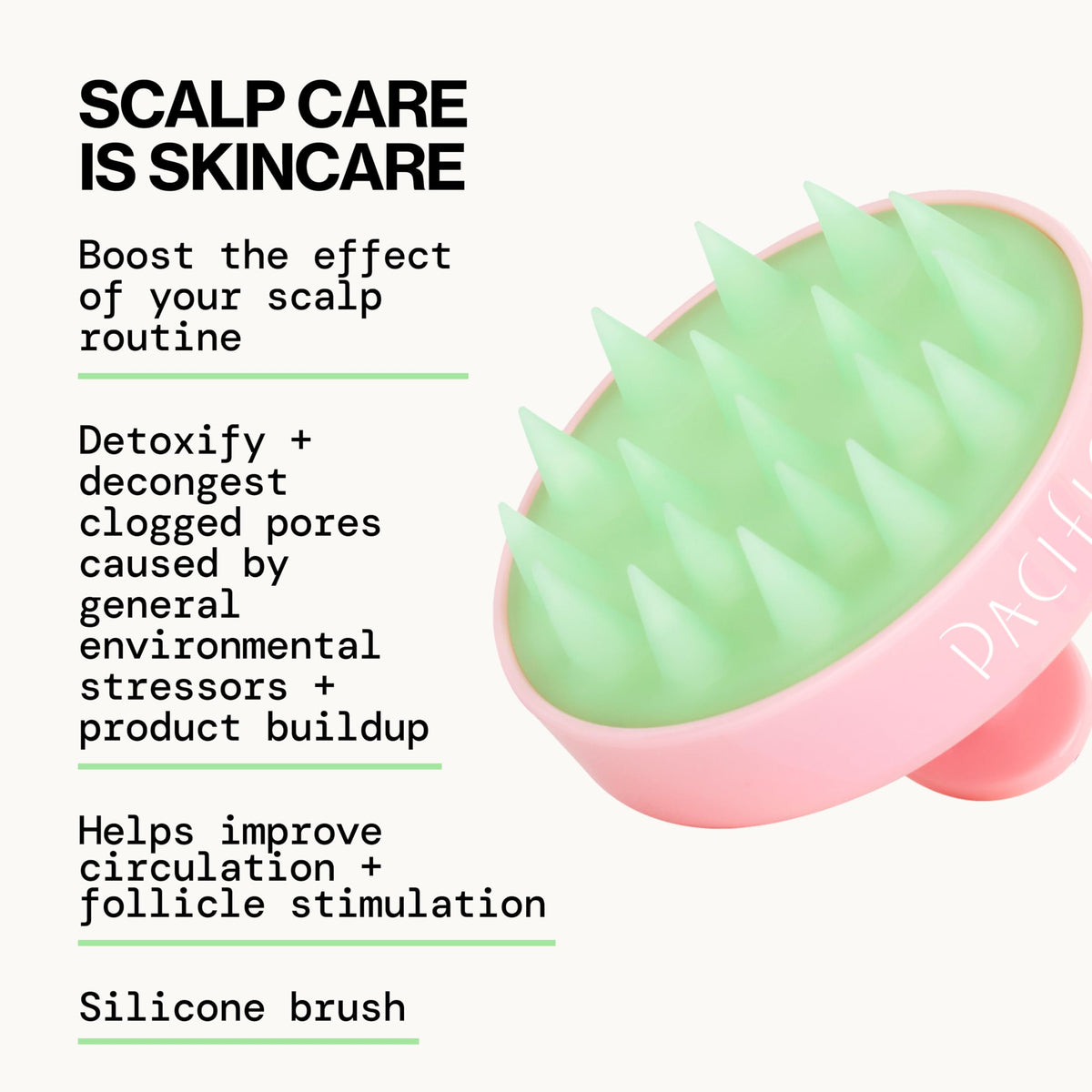 Pacifica brush in use on scalp showing enhanced tonic distribution