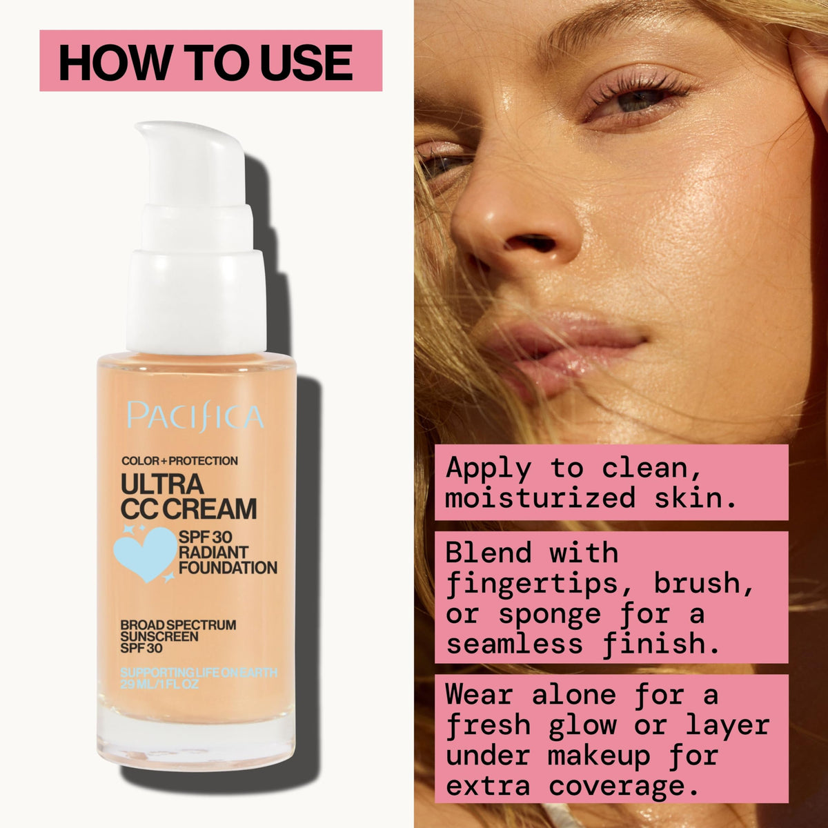 Pacifica CC cream pea-sized portion illustrating how much to use