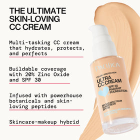 Pacifica CC Cream held in hand to show one-ounce size and travel-friendly benefit
