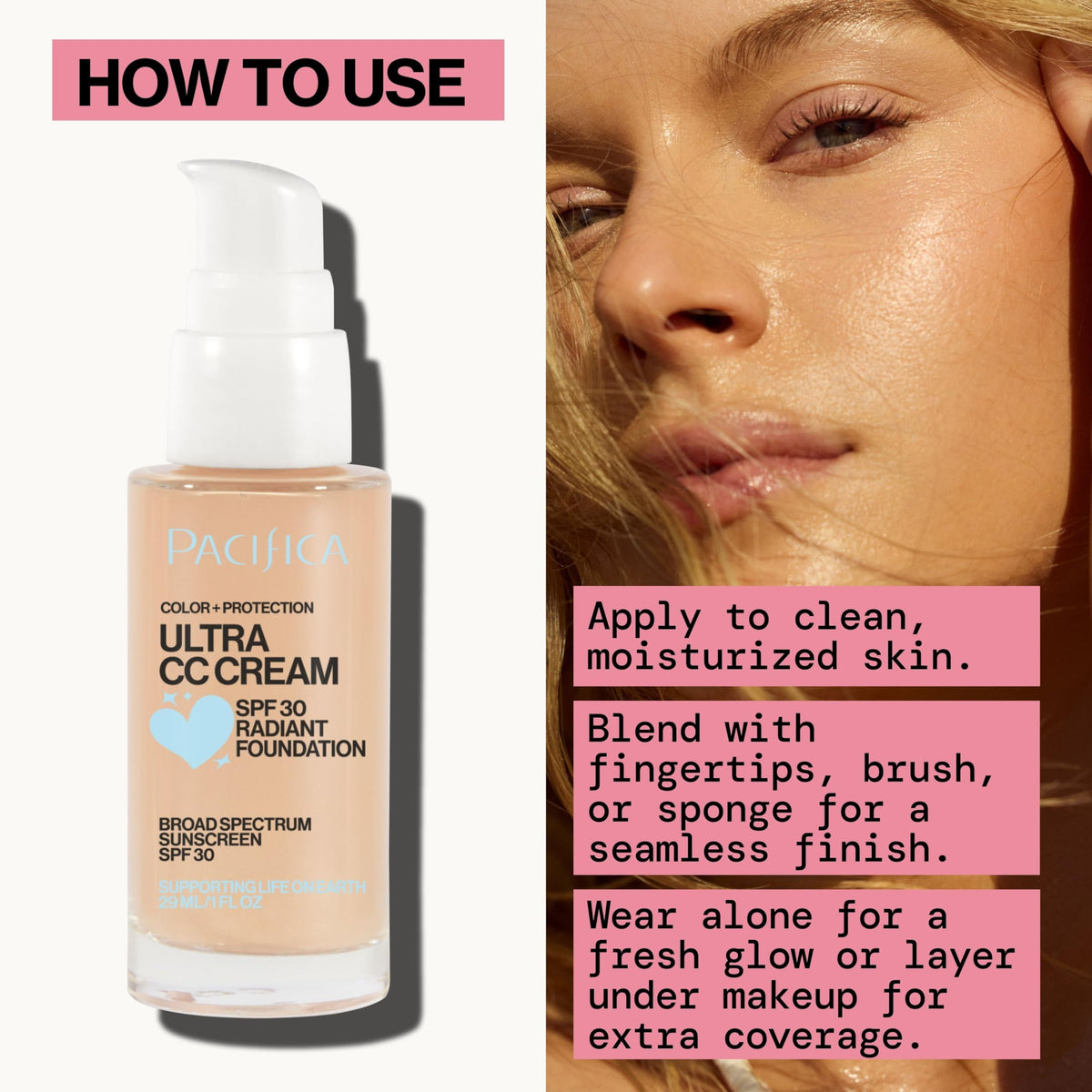 Pacifica CC Cream on vanity in natural light showing radiant everyday wear