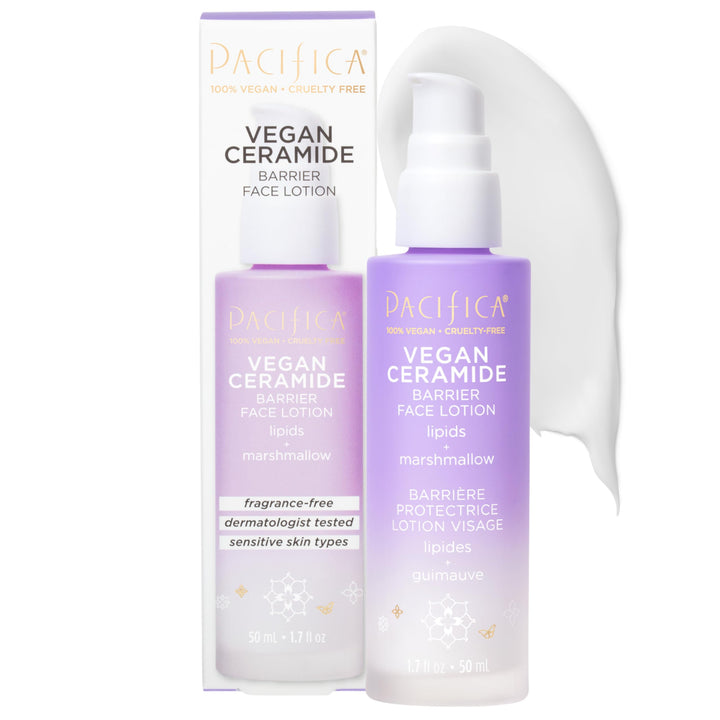 Pacifica front packaging showing ceramide lotion and clear branding for gentle hydration