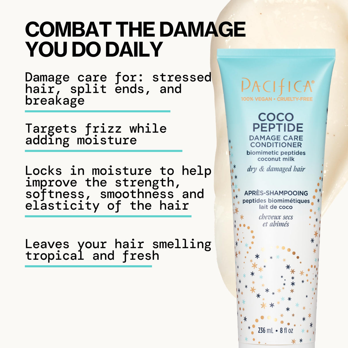 Pacifica shampoo lather texture demonstrating gentle coconut cleanse