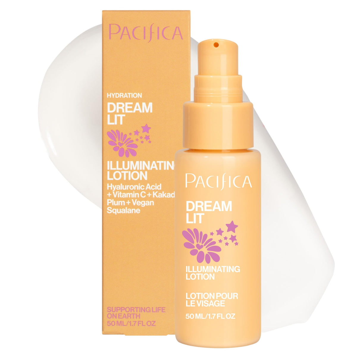 Pacifica Dreamlit front bottle showing compact design and instant glow benefit