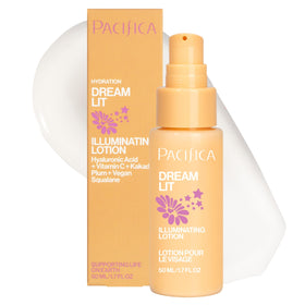 Pacifica Dreamlit front bottle showing compact design and instant glow benefit