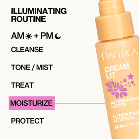 Pacifica Dreamlit on bathroom vanity in lifestyle scene promoting daily routine glow