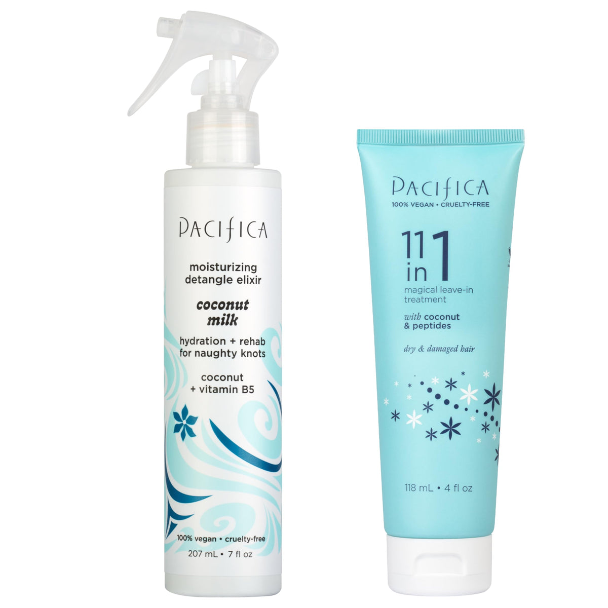 Pacifica front view of bundle showing both products for easy detangling and hydration
