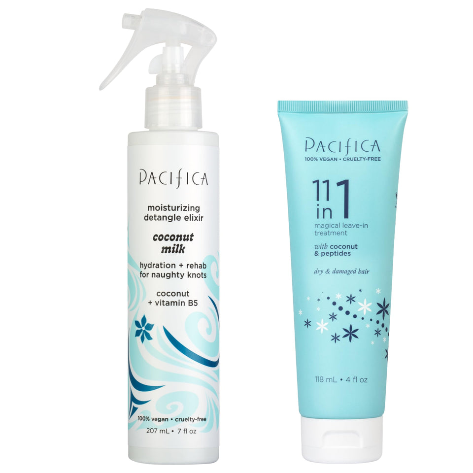 Pacifica front view of bundle showing both products for easy detangling and hydration