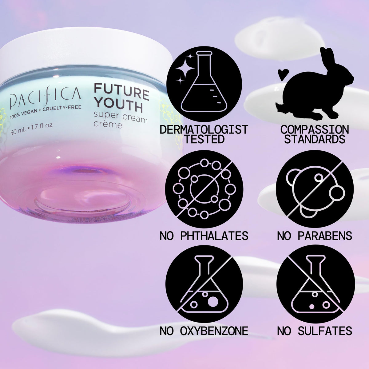 Pacifica Future Youth cream application on hand showing smooth spreadability and hydration