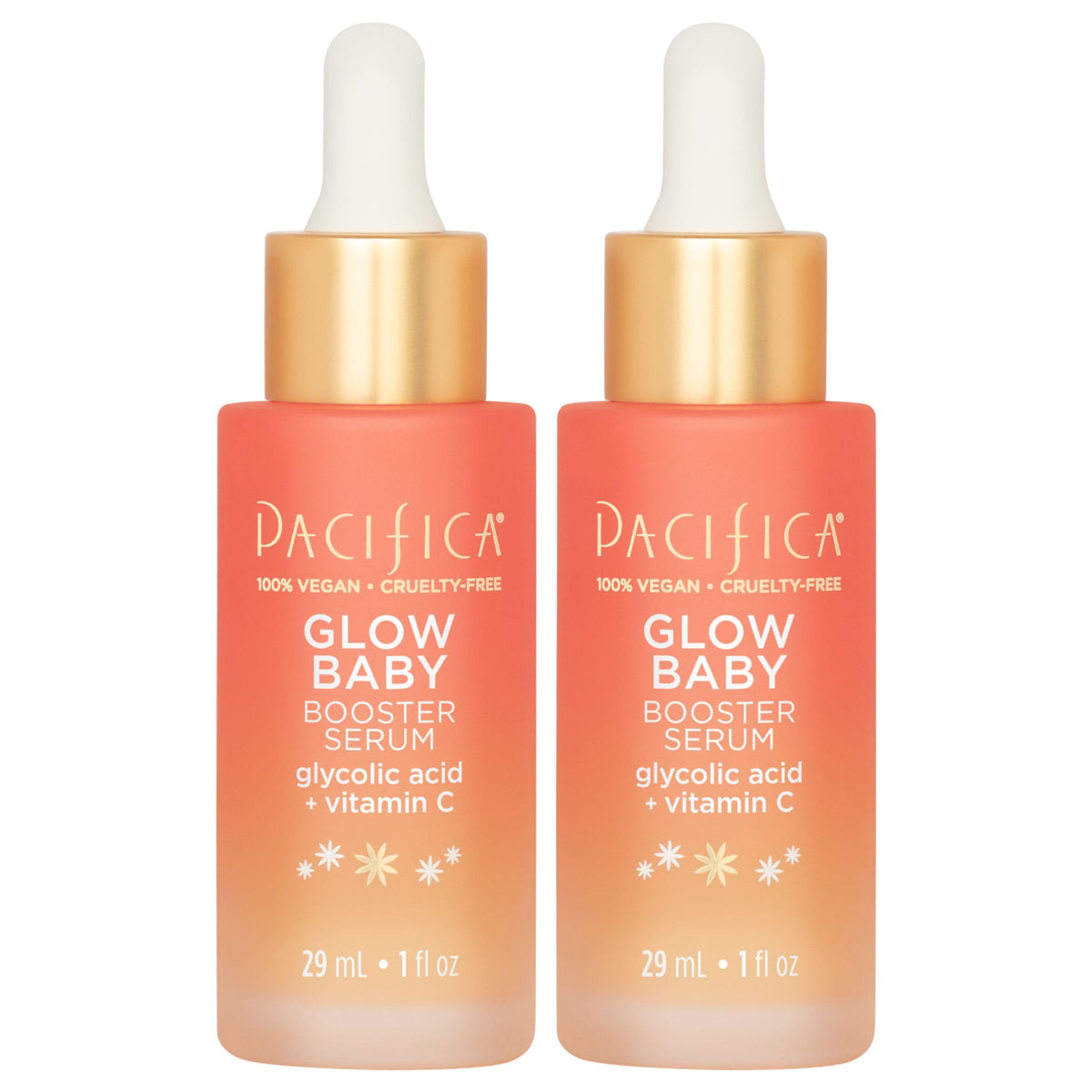 Pacifica front packaging showing two Glow Baby bottles and benefits