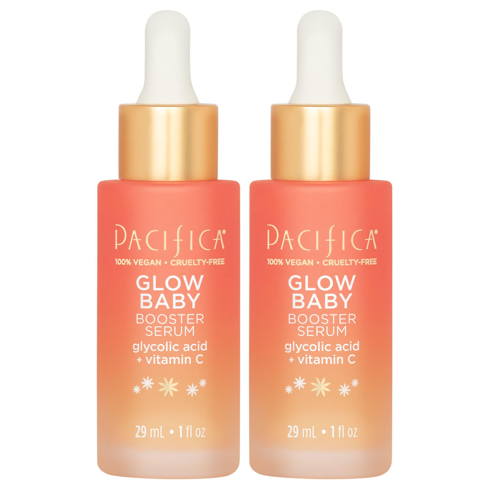 Pacifica front packaging showing two Glow Baby bottles and benefits