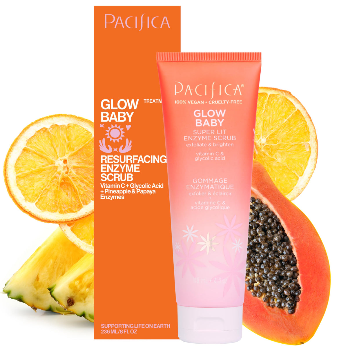Pacifica Glow Baby front bottle showing clean packaging and brightening benefit