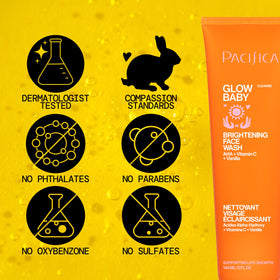 Pacifica Glow Baby scrub texture close-up highlighting fruit enzymes and gentle exfoliation