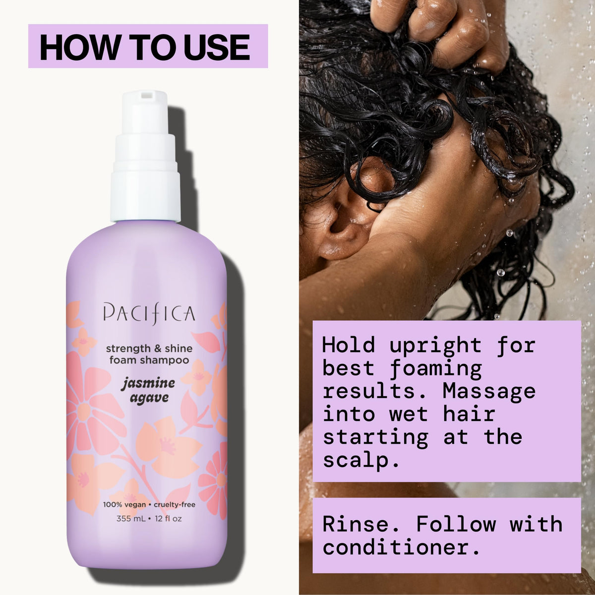 Pacifica in-shower application scene showing ease of use and nourishment