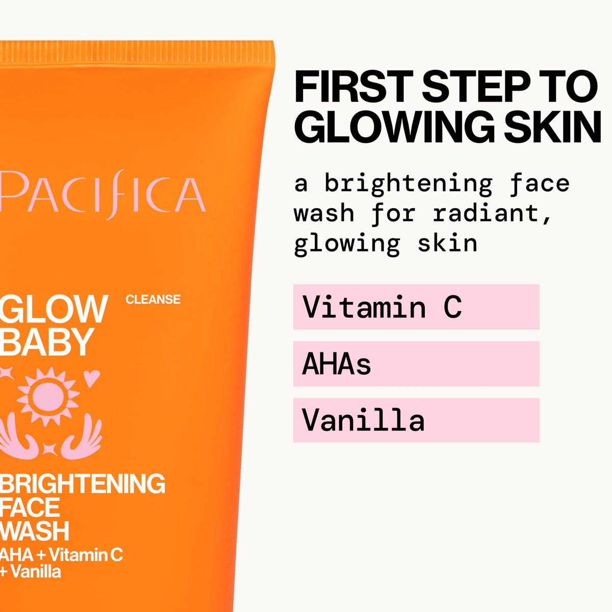 Pacifica VitaGlow lotion pump detail emphasizing quick absorption benefit