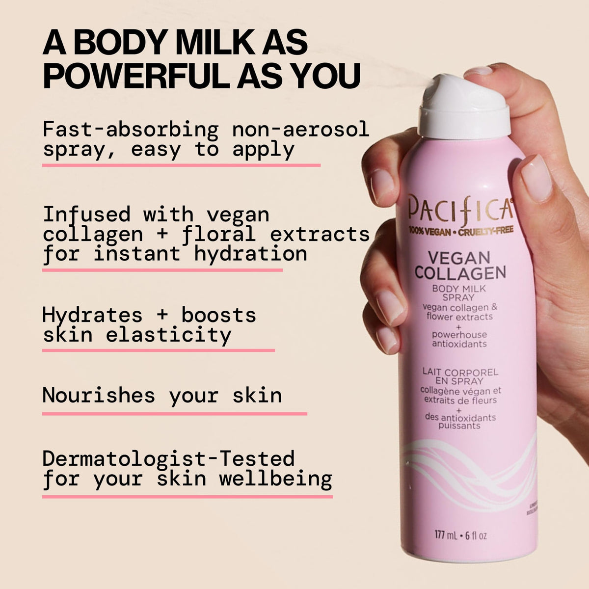 Pacifica milky mist spritz action demonstrating quick coverage and lightweight feel