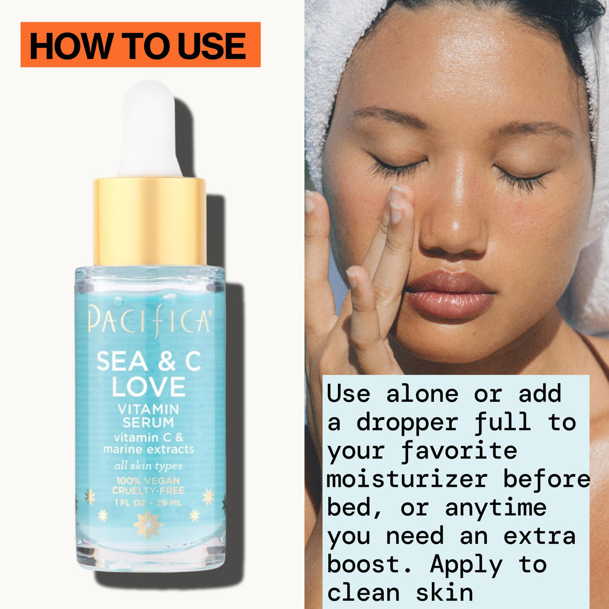 Pacifica bottle on bathroom counter as part of nighttime routine to show easy layering