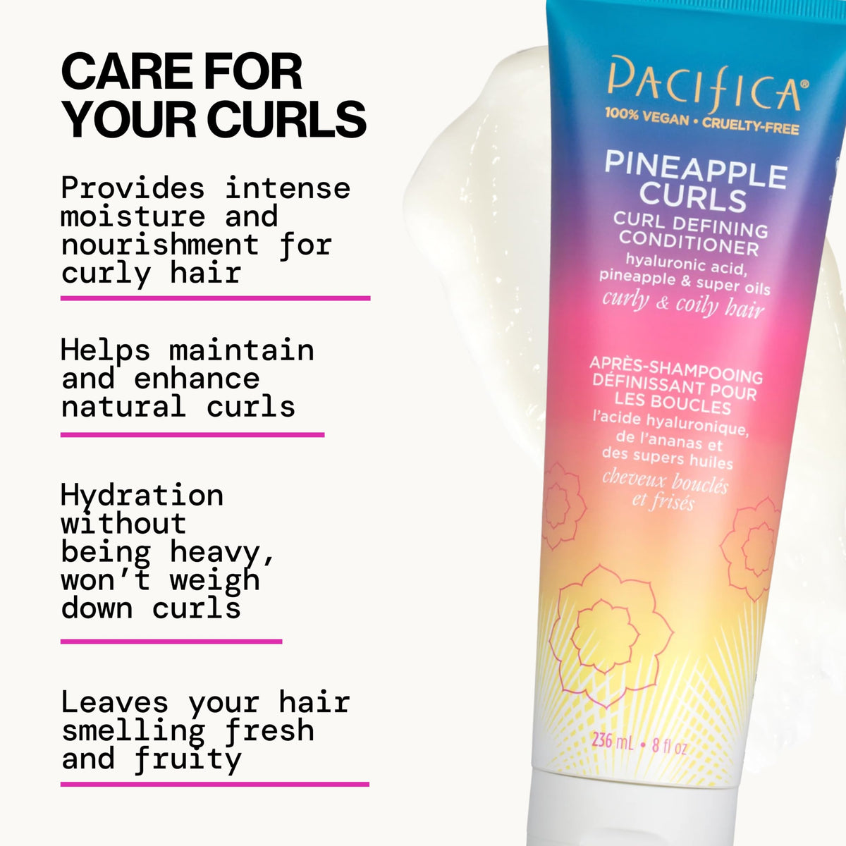 Pacifica before and after curl comparison showing definition and frizz reduction